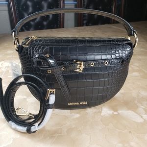 Michael Kors Emilia Half Moon Black Crossbody Small Saddle Bag